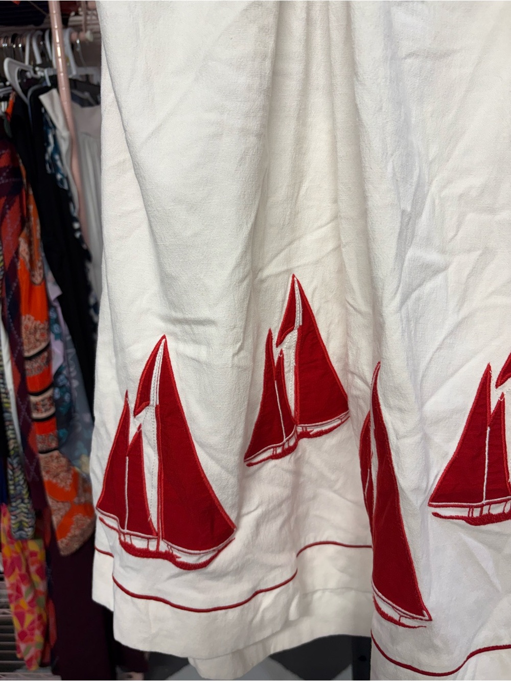 Celandine White Halter Dress with Red Sailboat Print Size Large - Picture 4 of 5